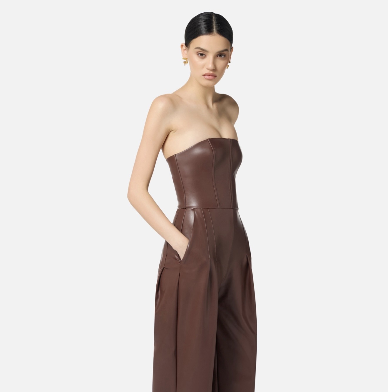 Tuta bustier con texture nappata - immagine 3