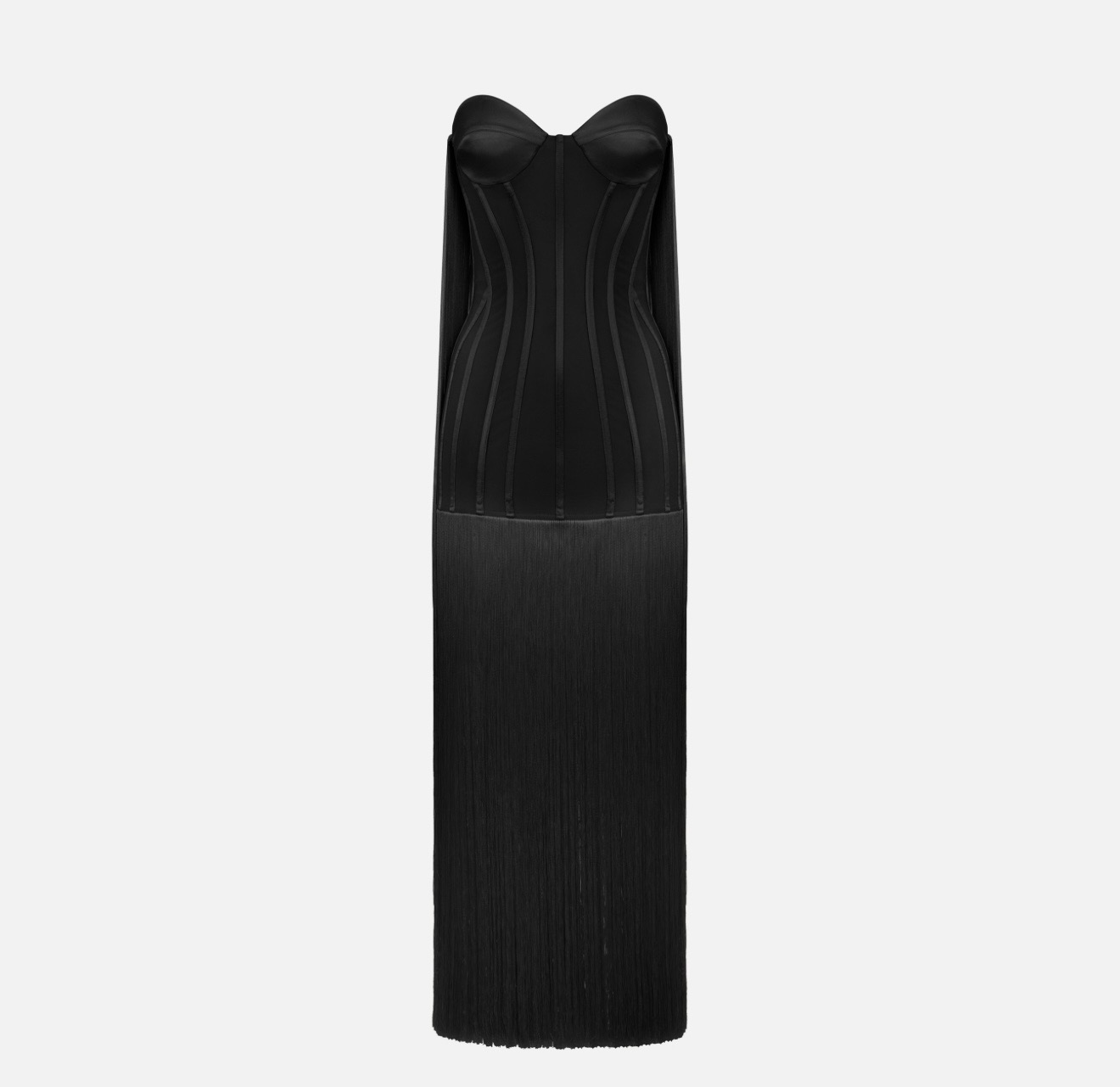 Abito Red Carpet in tulle con frange