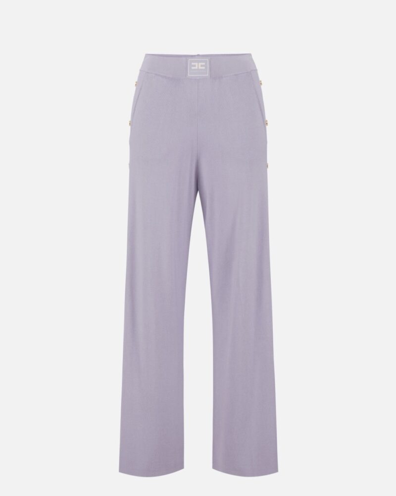 Pantaloni in maglia con bande in viscosa lucida