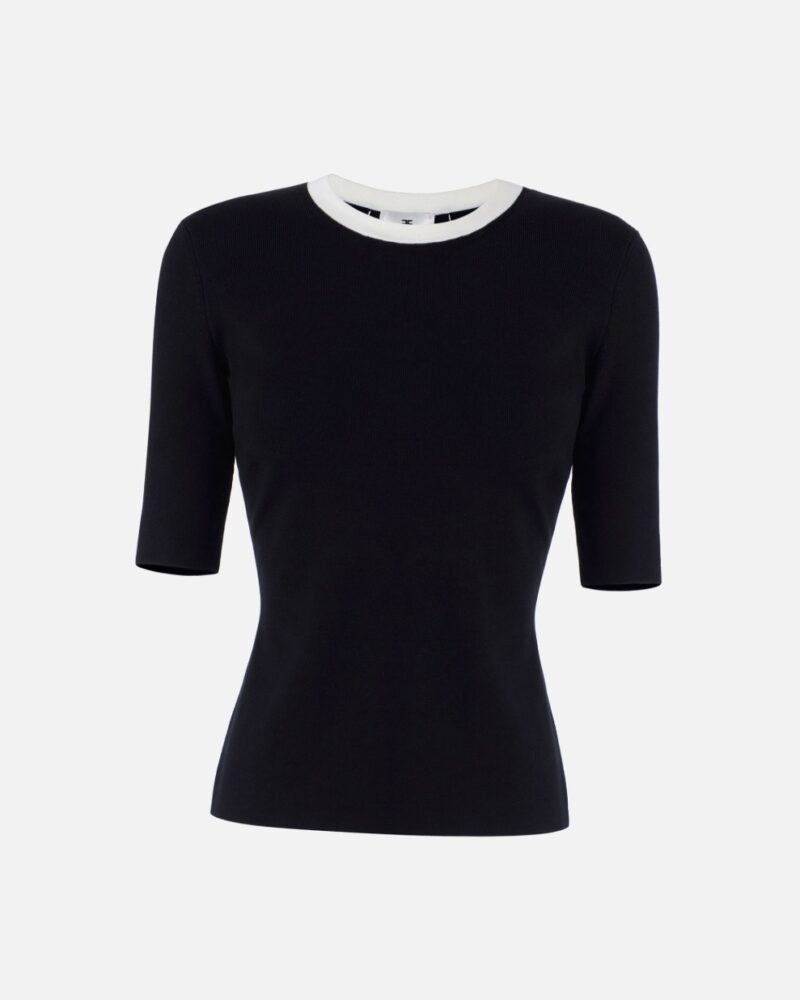 Top in maglia con bande in viscosa lucida