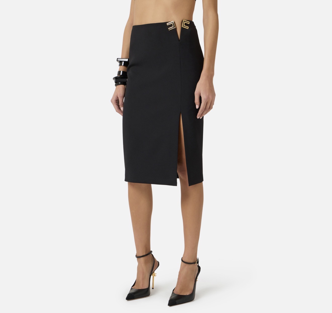 Gonna in doppio crepe stretch con dettagli logo - immagine 3
