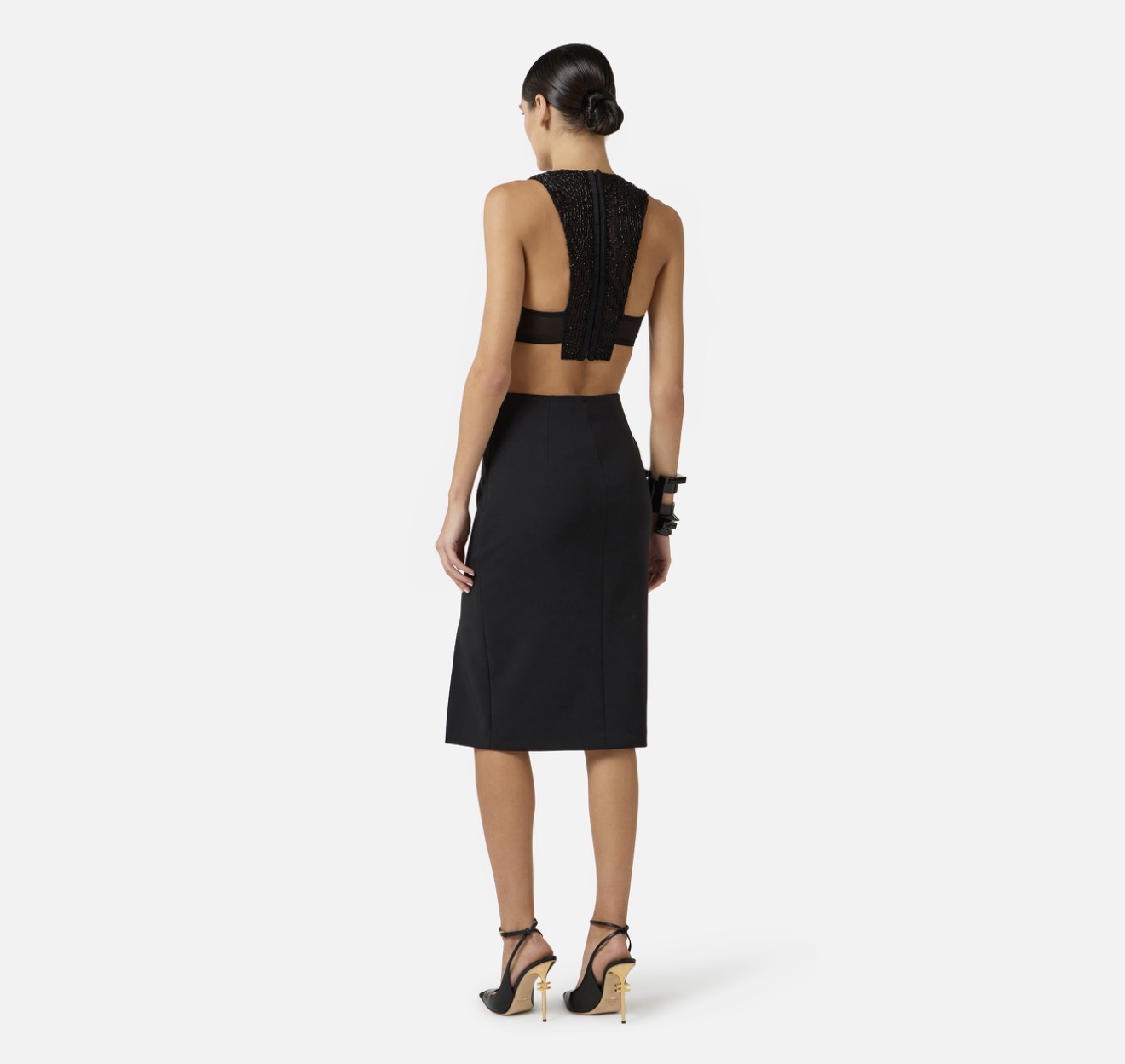Gonna in doppio crepe stretch con dettagli logo - immagine 2